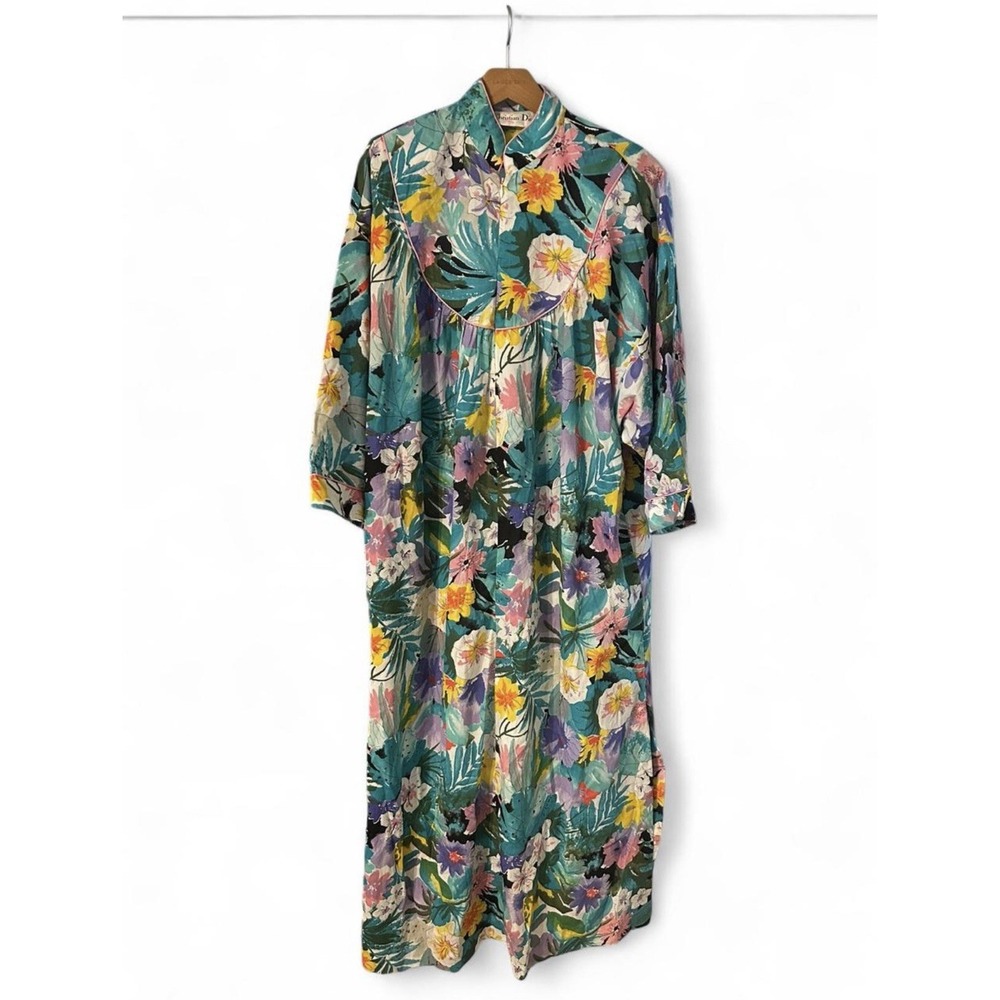 Vintage Christian Dior Neiman Marcus Floral Maxi Dress Size Small Oversized 90s